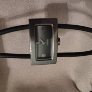 Unique Double Leather Band Black and Silver Watch with Rectangular Face